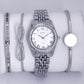 ساعة يد فضية اللون مرصعة بالكريستال مع طقم اساور - Nataly corner
